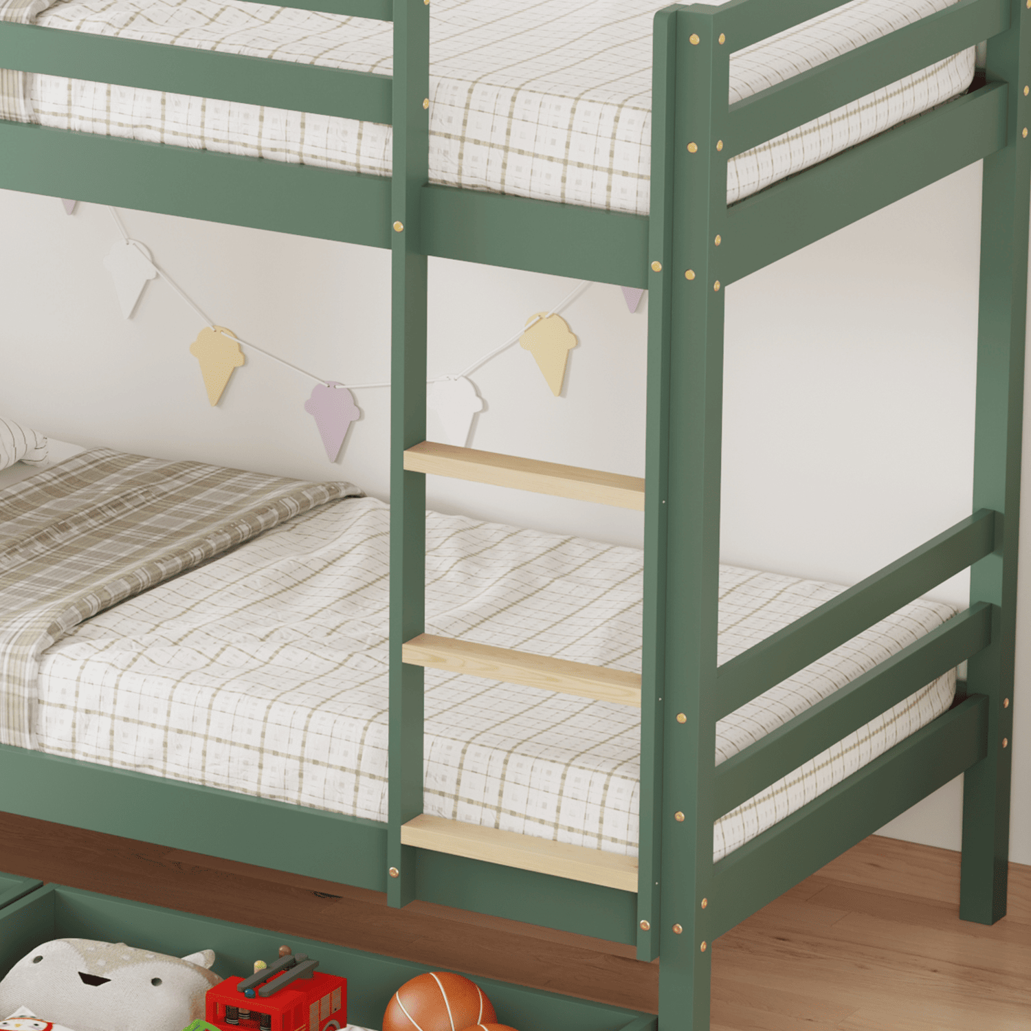 Kinderstapelbed 190x90cm groen met laden AMBER
