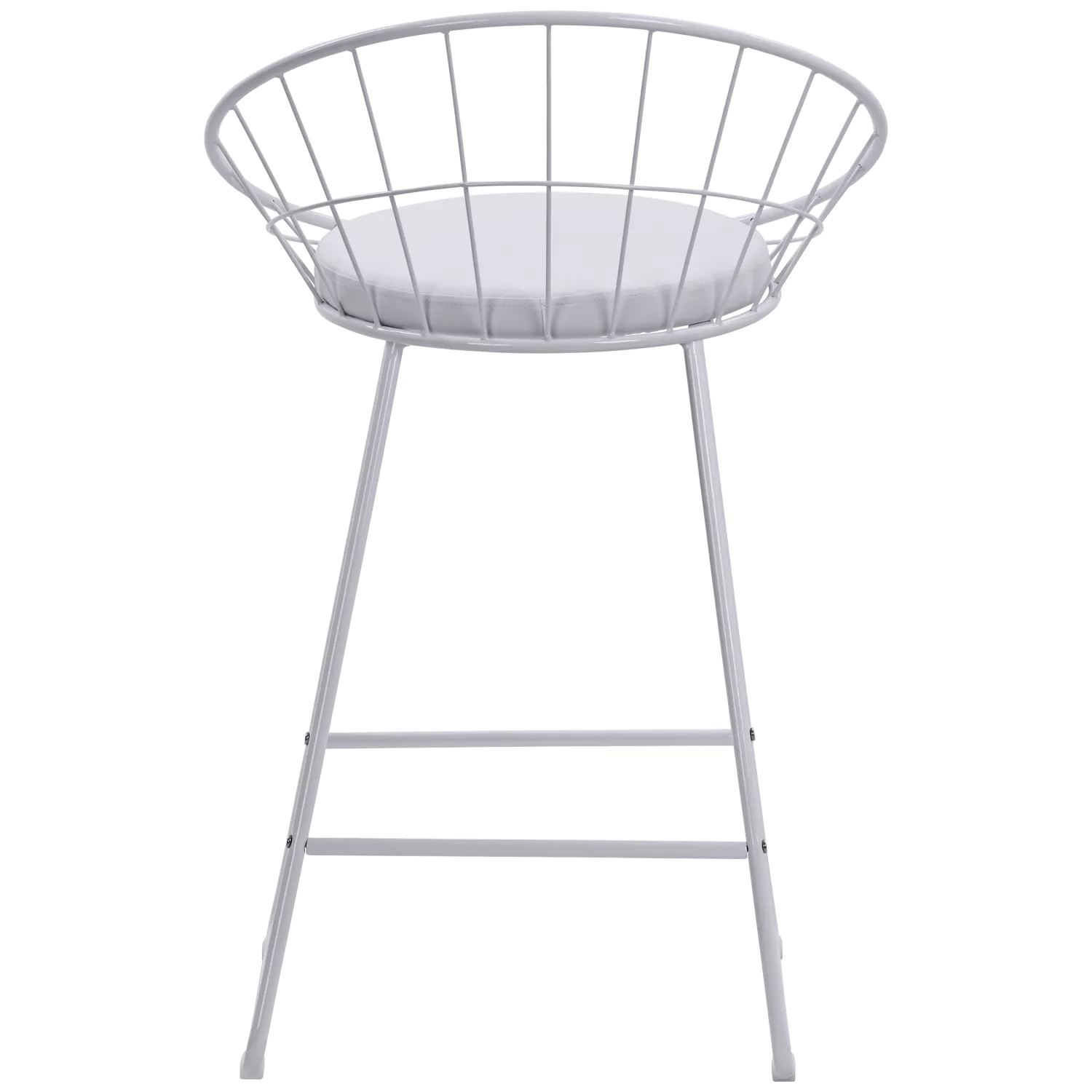 Lot de 2 tabourets de bar 65cm en métal blanc et coussin blanc ALEX