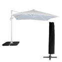 Parasol déporté MOLOKAI carré LED 3x3m blanc + housse