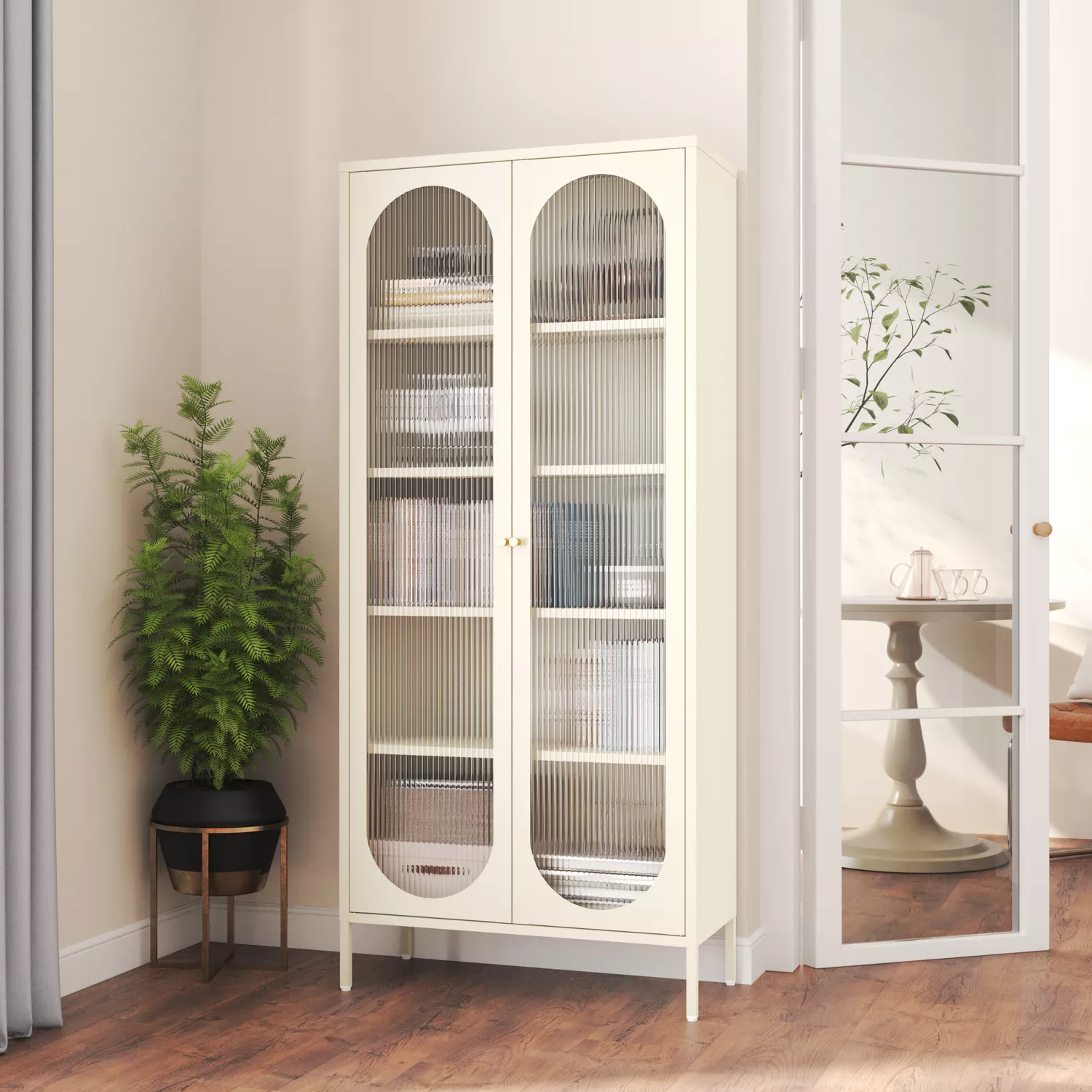 Armario blanco metal y cristal 180cm YASMINE