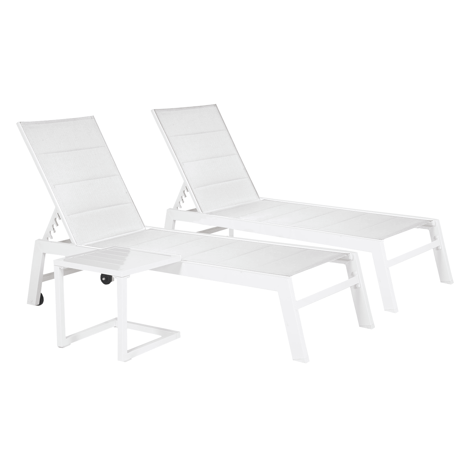 Set van 2 wit BARBADOS ligstoelen en bijzettafel van textilene - wit aluminium