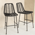 2er-Set Barhocker aus synthetischem Rattan in Schwarz OKA