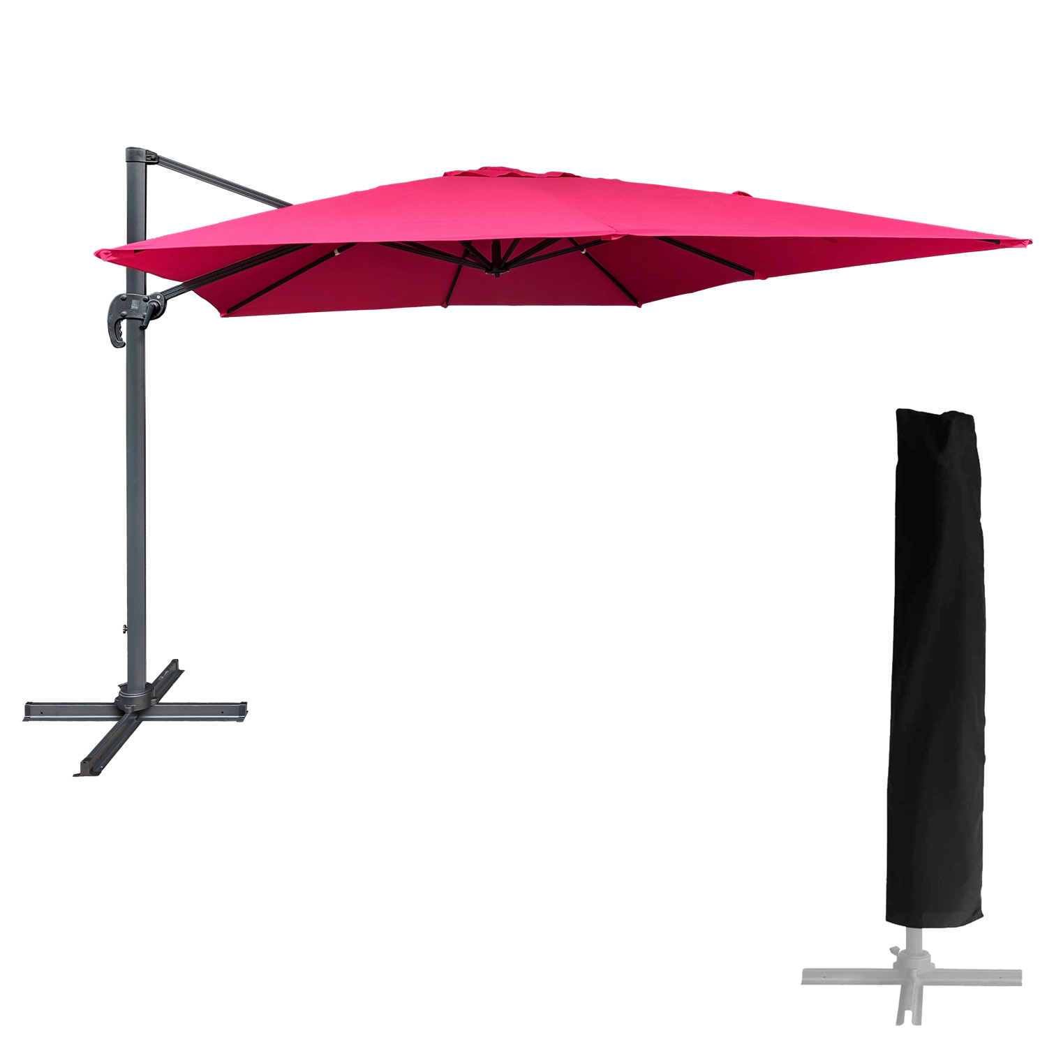 Parasol déporté MOLOKAI carré 3x3m fuchsia + housse