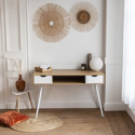 Bureau scandinave bois, tiroirs blancs BJORN