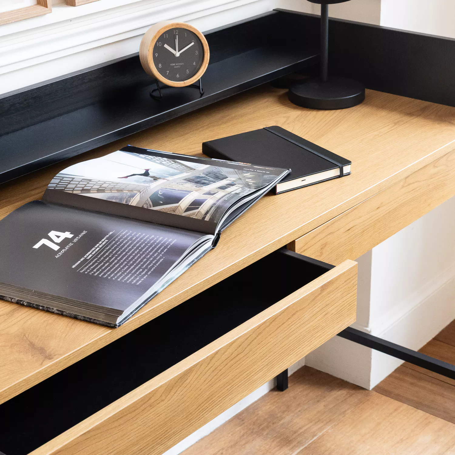 Bureau bois et noir 2 tiroirs ARTHUR