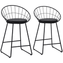 Lot de 2 tabourets de bar 65cm en métal noir et coussin noir ALEX