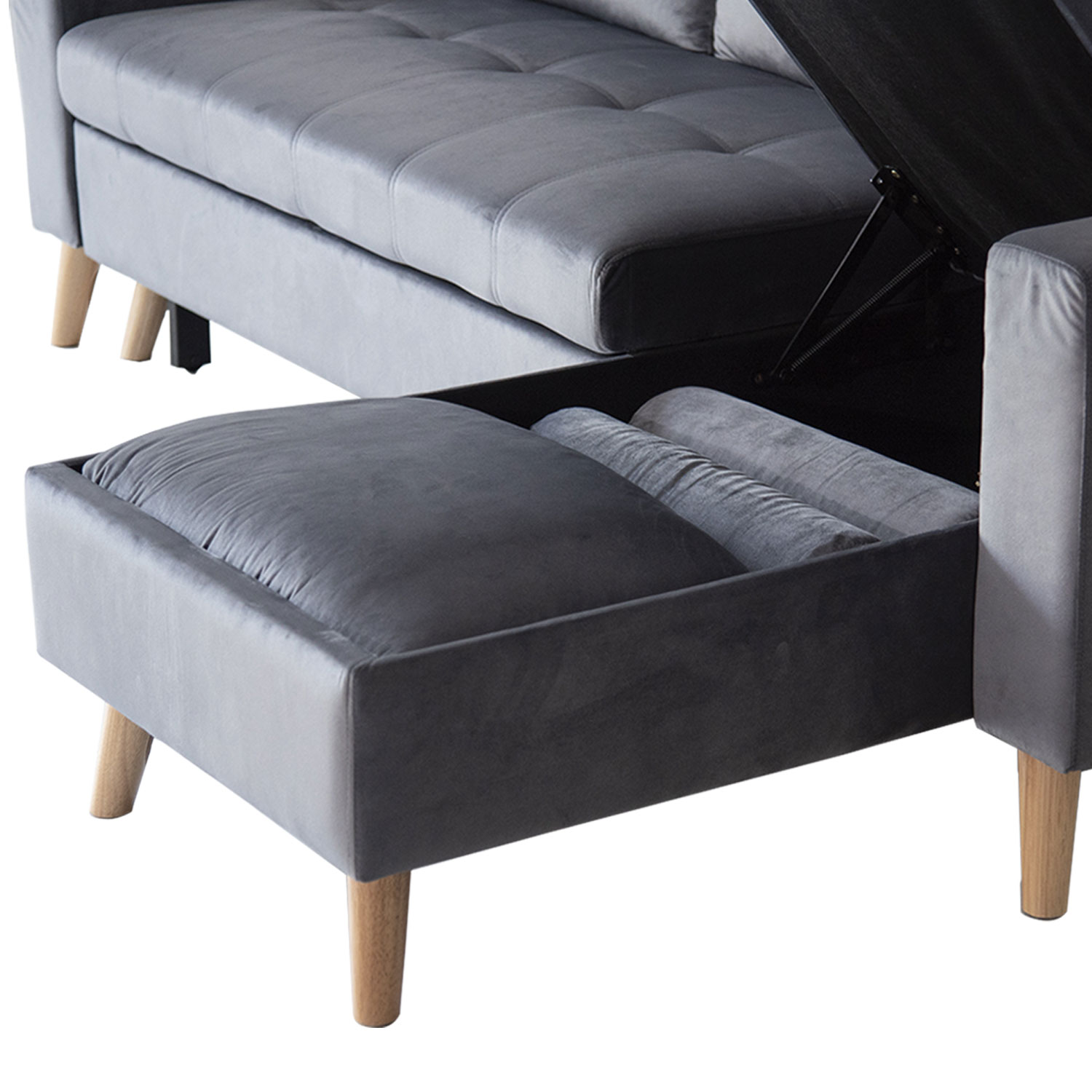 Canapé d'angle convertible JAMES 3 places en velours gris