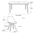 Uittrekbare tafel 120/160cm HELGA en 6 stoelen NORA wit