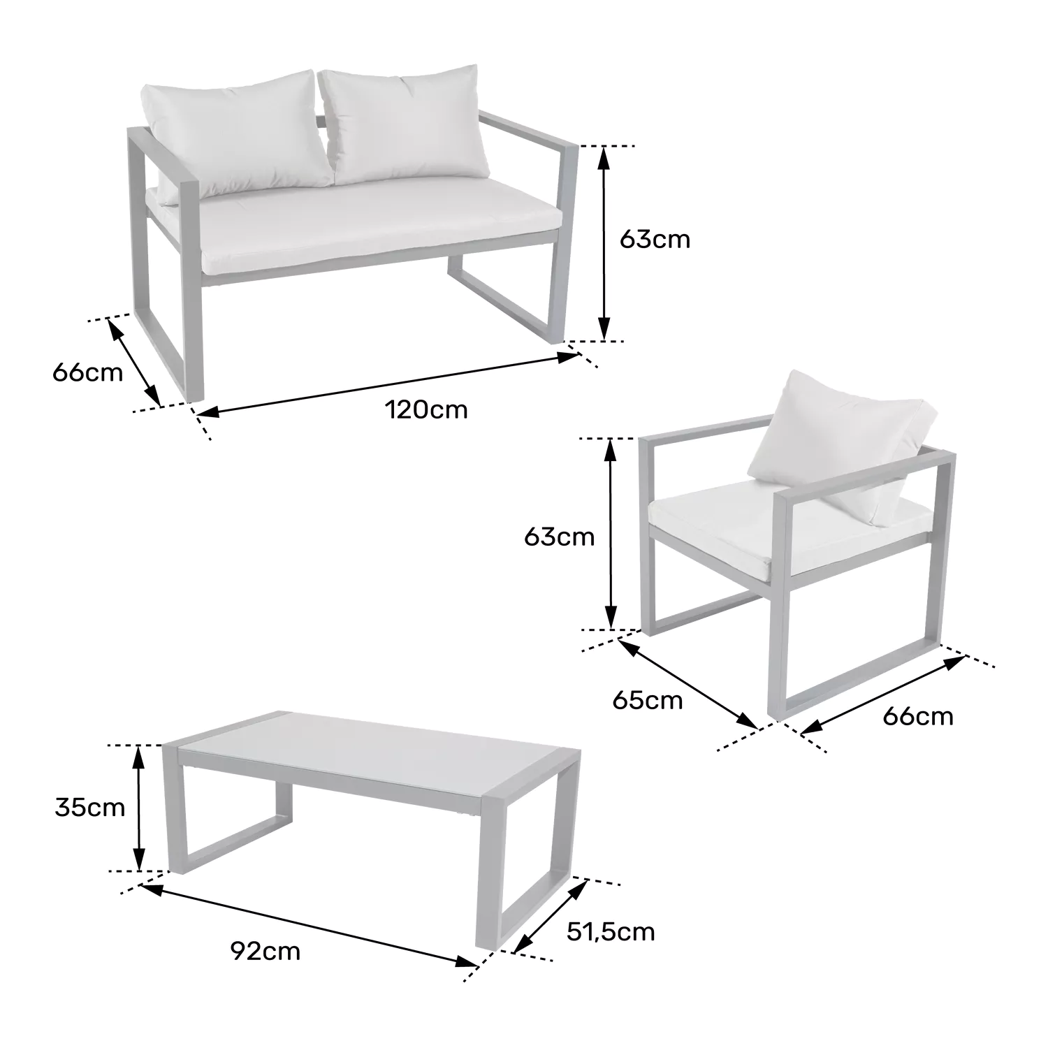 IBIZA tuinset in blauwe stof 4 zitplaatsen - wit aluminium