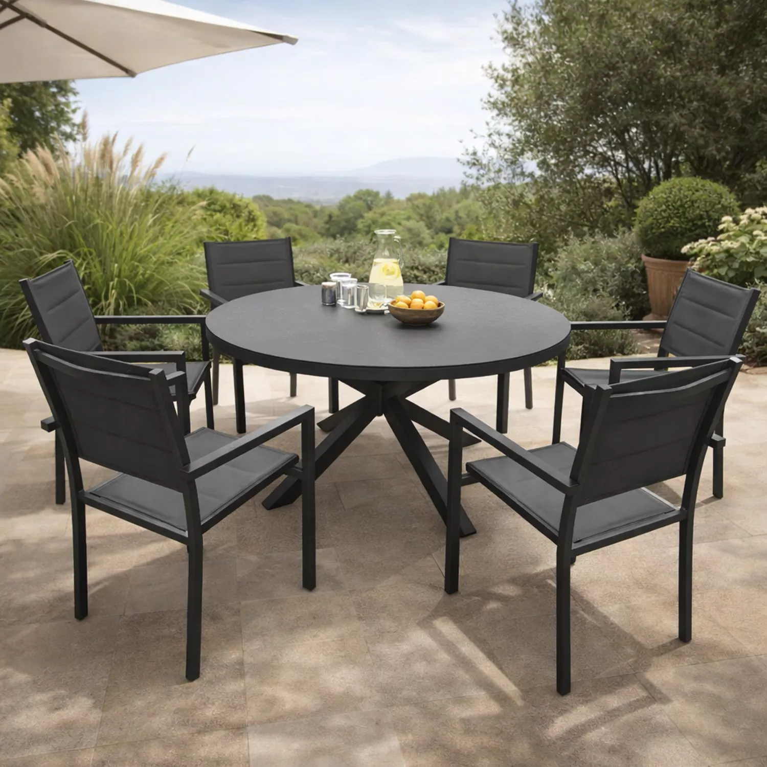 Conjunto de muebles de jardín de 6 plazas de textileno gris GIALOVA - aluminio antracita