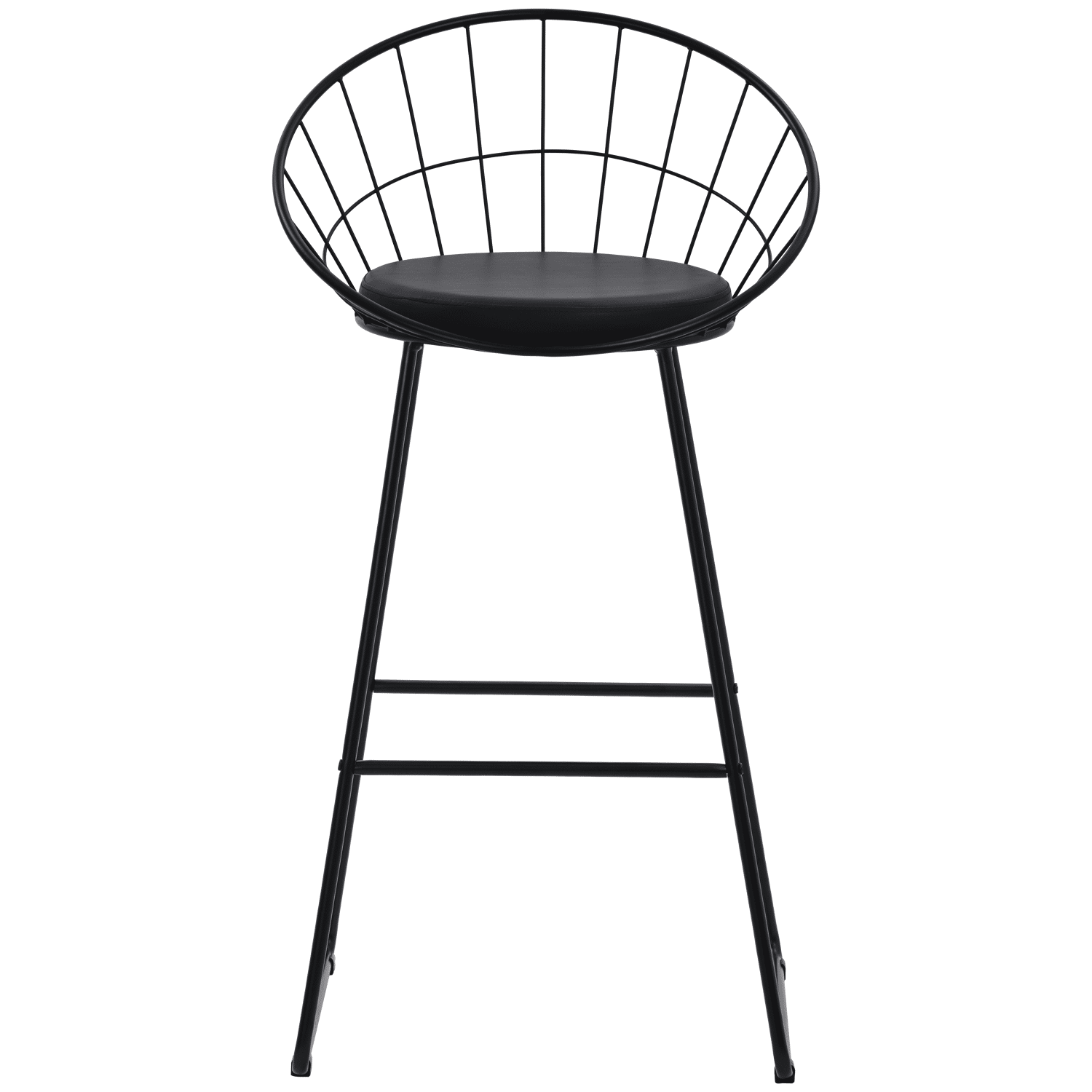 Pack de 2 taburetes de bar de 75cm en metal negro y cojín negro ALEX