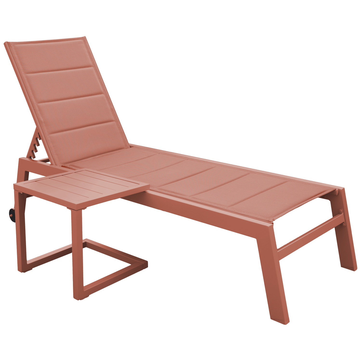 Conjunto de tumbona y mesa auxiliar BARBADOS de textileno terracota - aluminio terracota