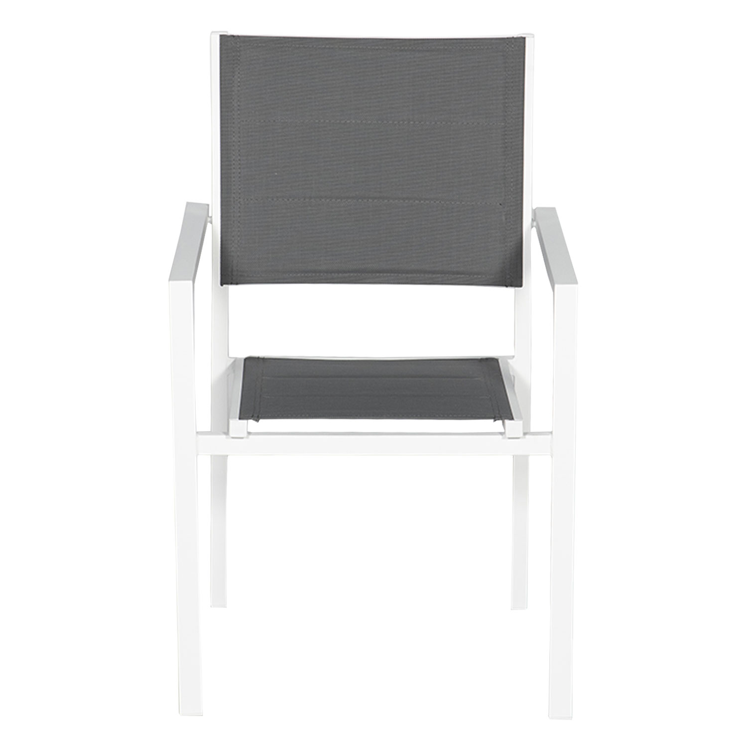 Set van 8 met wit aluminium beklede stoelen - grijs textilene