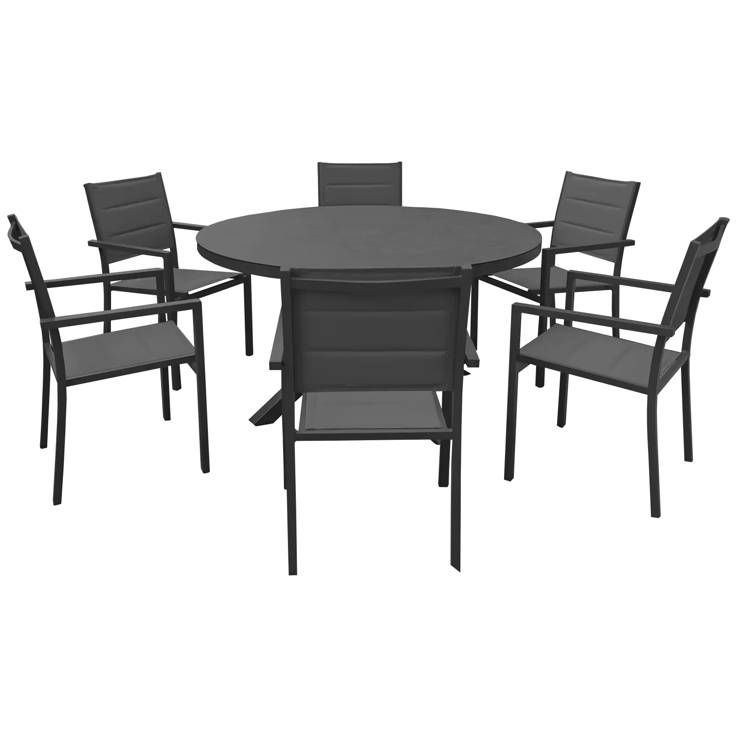 Salon de jardin GIALOVA en textilène gris 6 places - aluminium anthracite