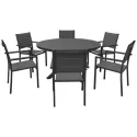 Salon de jardin GIALOVA en textilène gris 6 places - aluminium anthracite