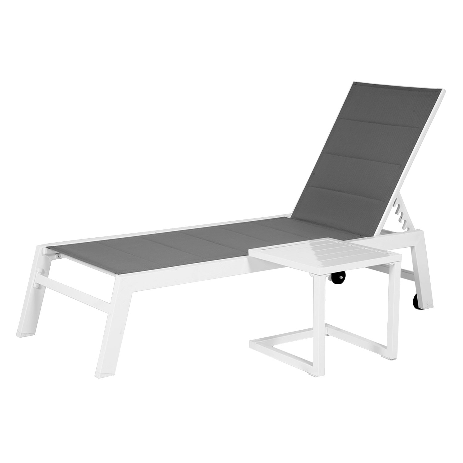 Set di lettino e tavolino BARBADOS in textilene grigio - alluminio bianco