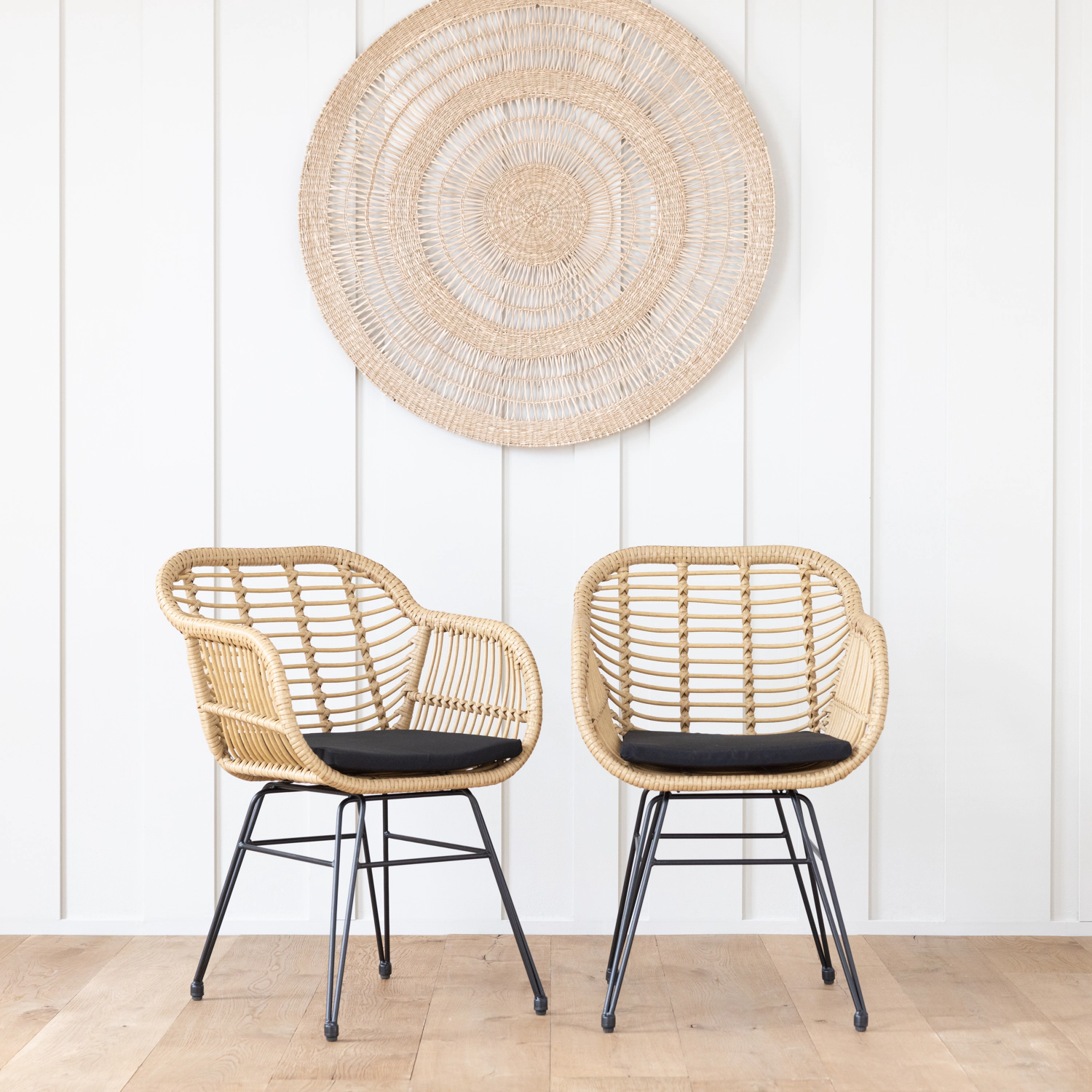 Set van 2 kunststof rotan fauteuils met kussens CINTA