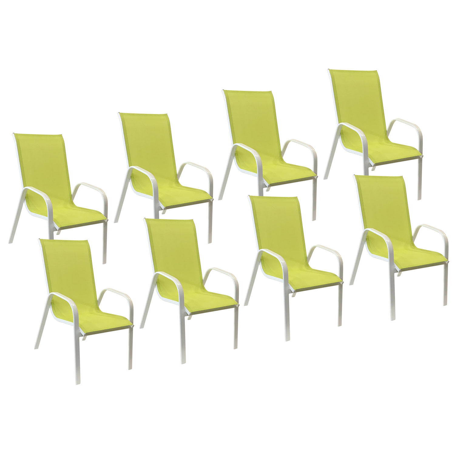 Satz von 8 Stühlen MARBELLA aus grünem Textilene - weißem Aluminium