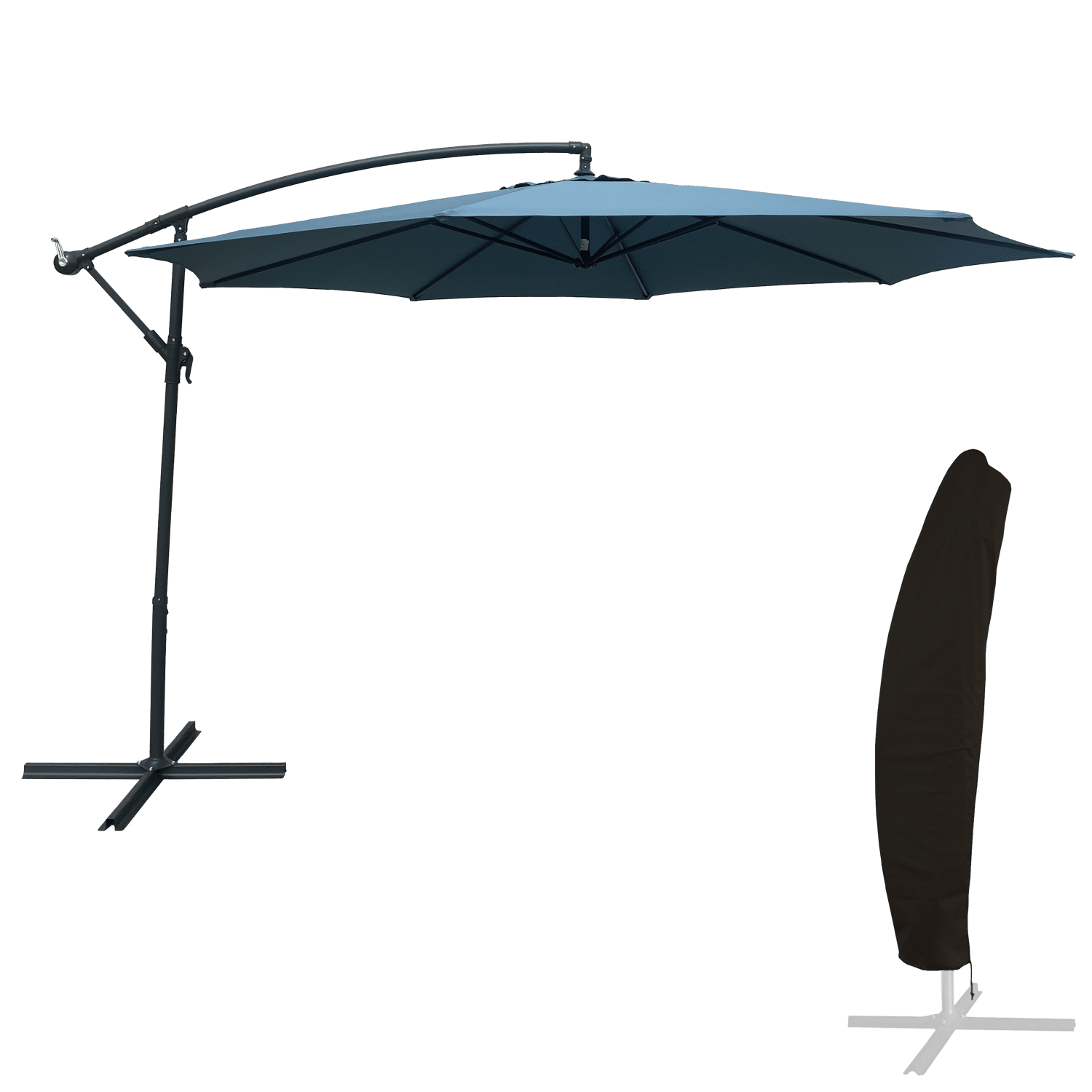 OAHU ronde parasol 3,50m diameter blauw grijs + hoes