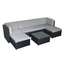 Set di mobili da giardino BONIFACIO in resina intrecciata nera, 6 posti a sedere - cuscino grigio