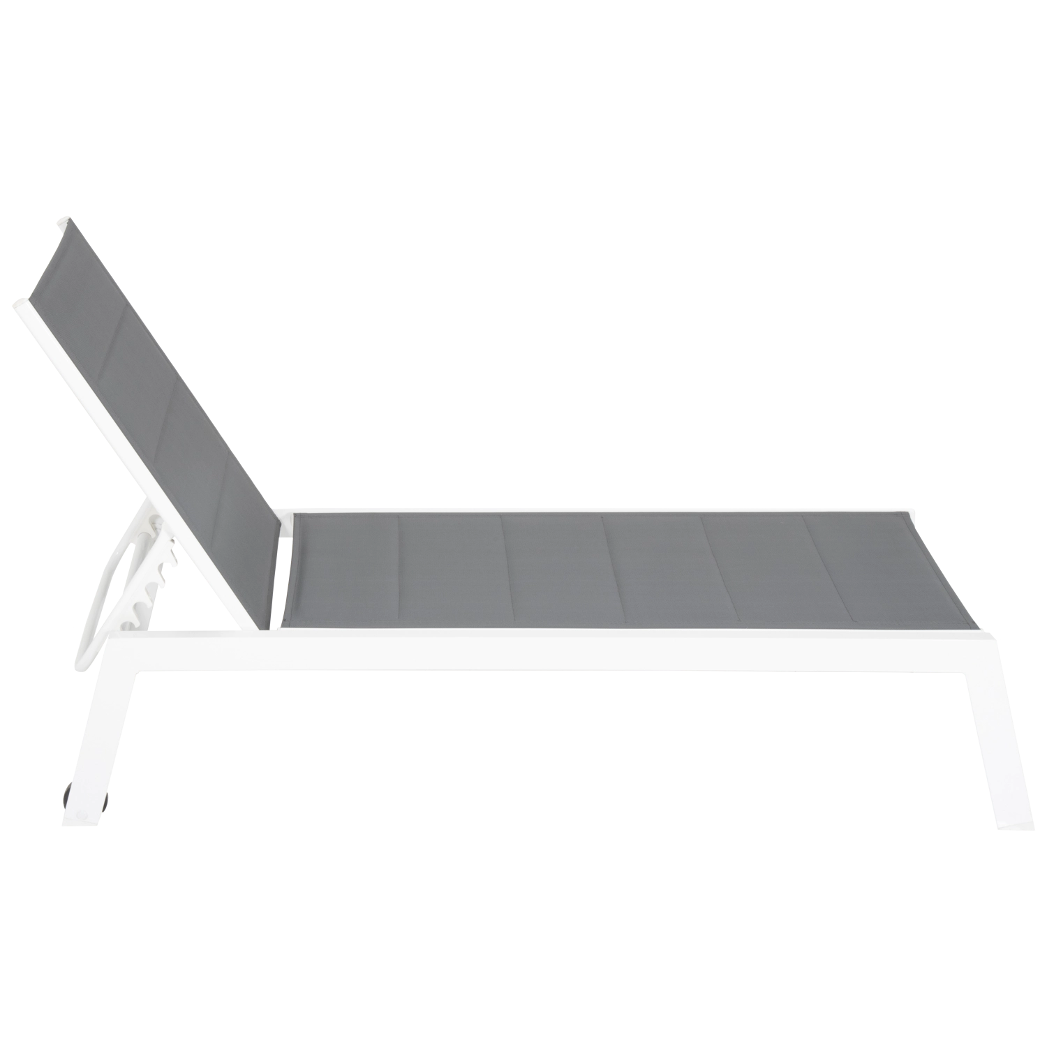Conjunto de 2 espreguiçadeiras BARBADOS em textilene cinzento e mesa de apoio - alumínio branco
