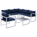 Salon de jardin modulable IBIZA en tissu bleu 7 places - aluminium blanc
