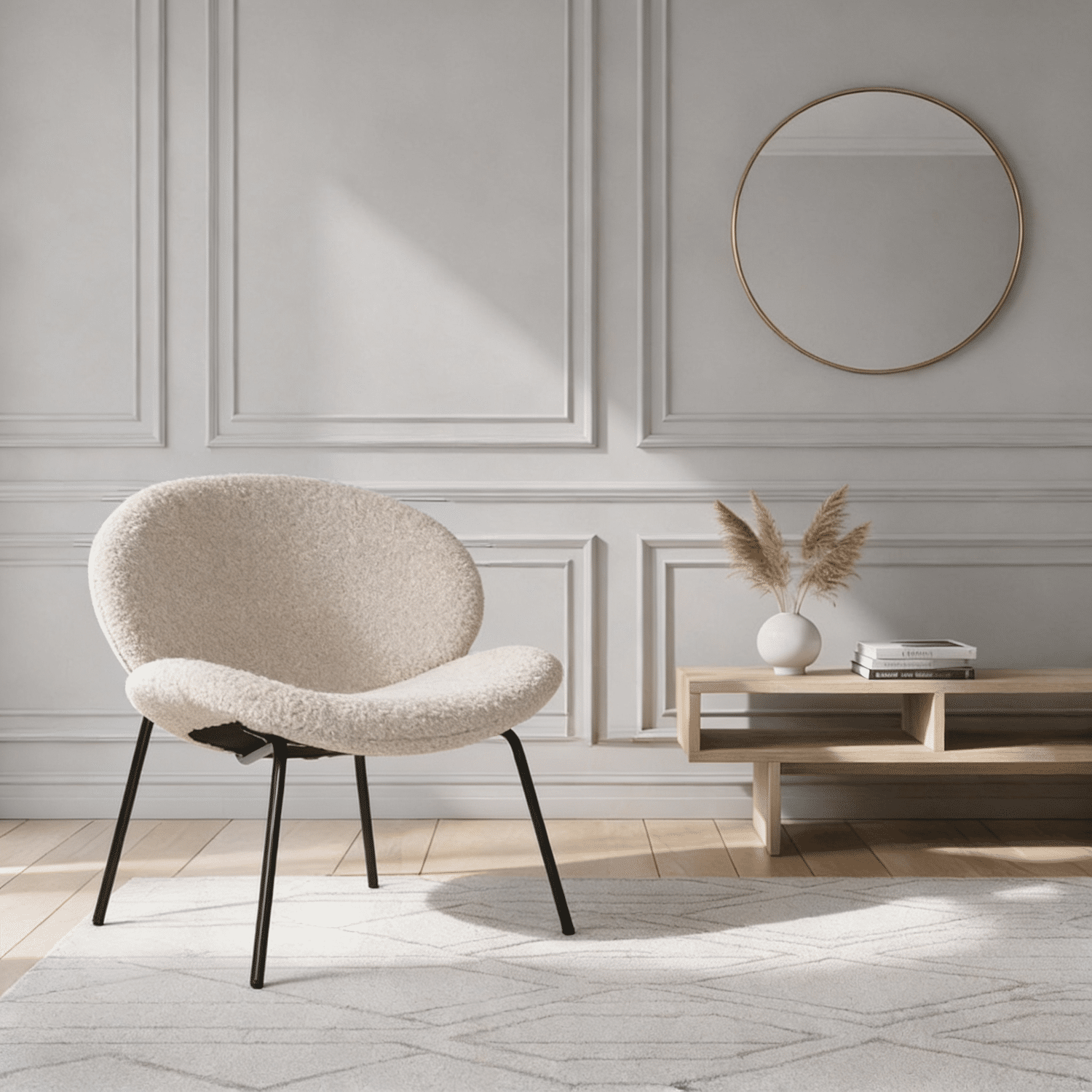 Fauteuil en tissu beige chiné SACHA