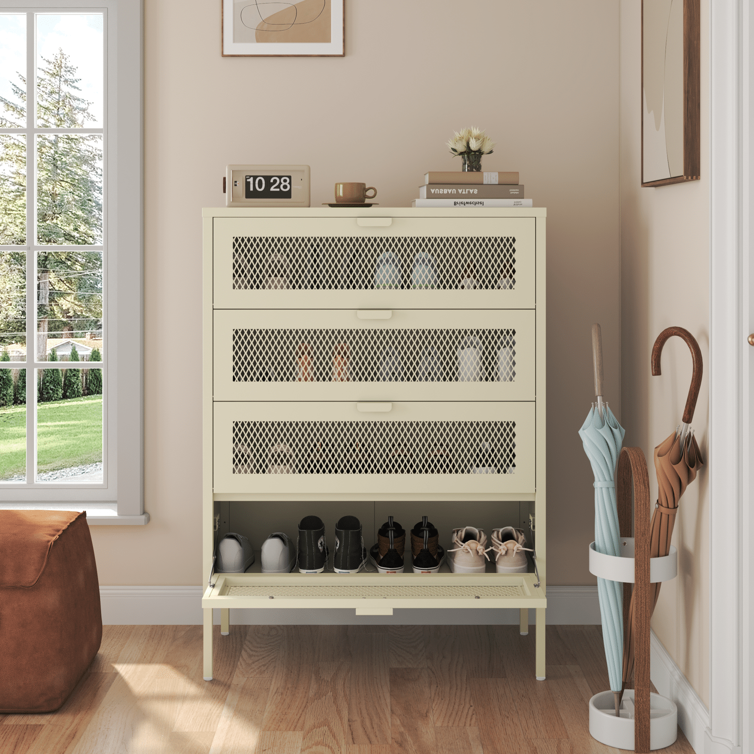 Mueble zapatero EMMA 4 puertas metal blanco