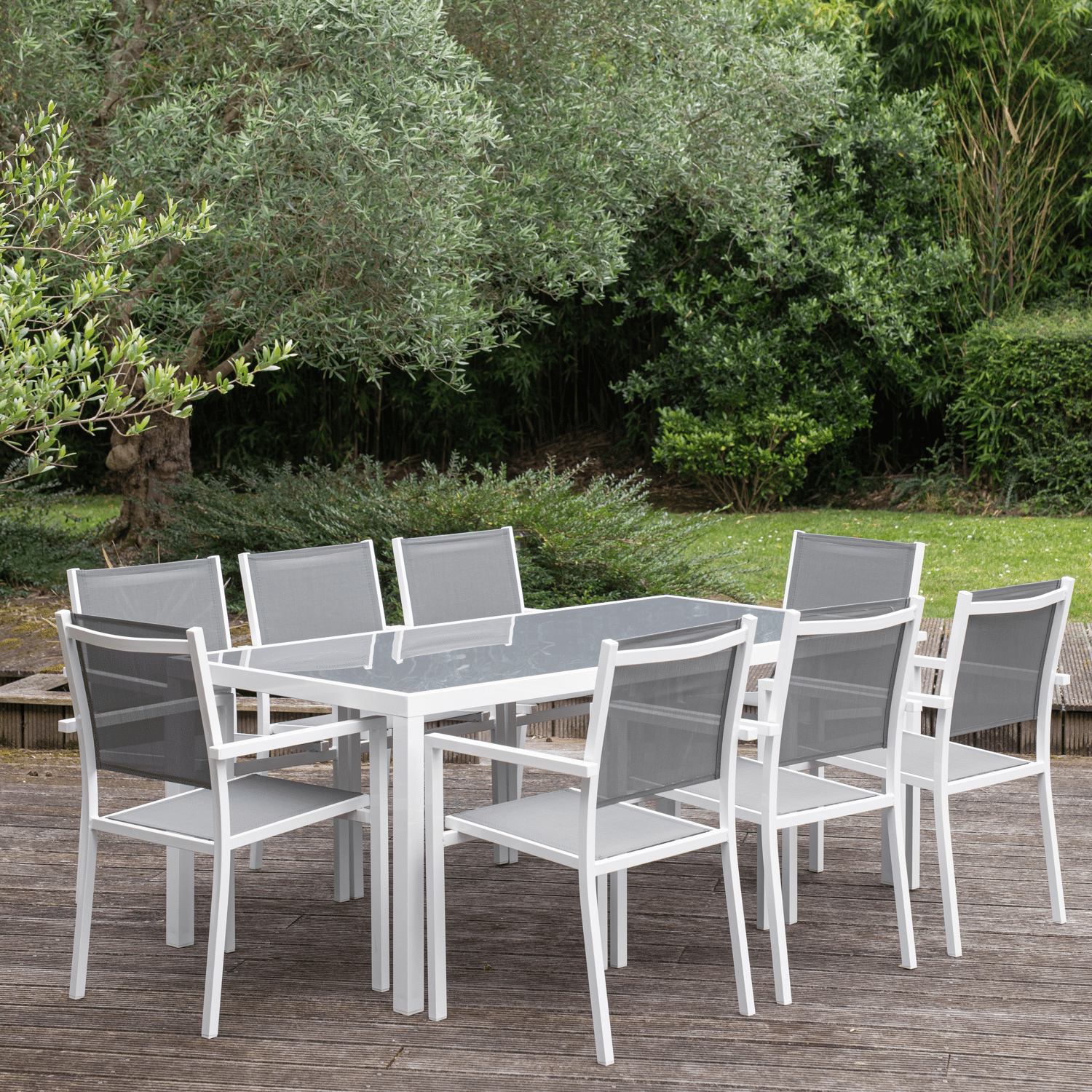 Conjunto de móveis de jardim BARI cinzento textilene 8 lugares - alumínio branco