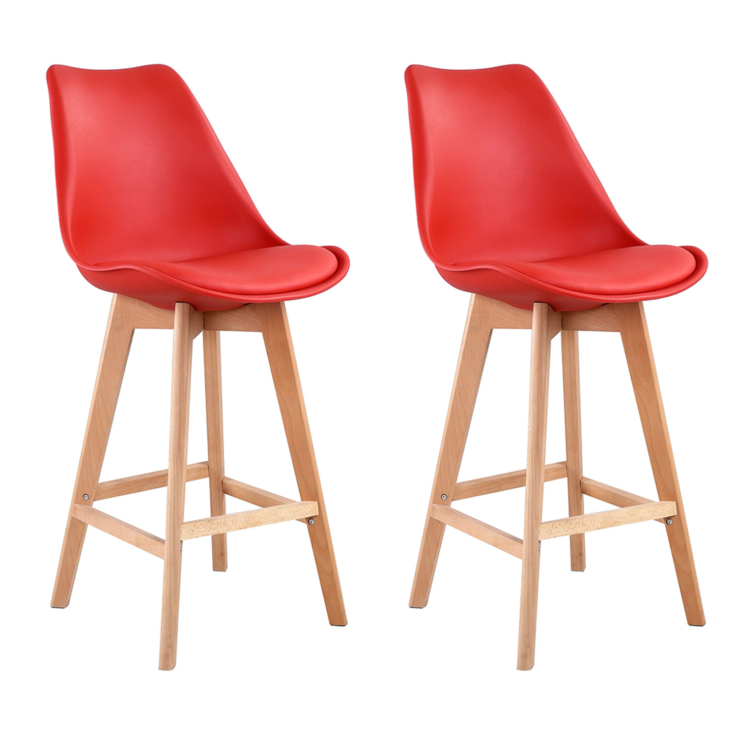 Lot de 2 tabourets scandinaves SVEN rouge avec coussin