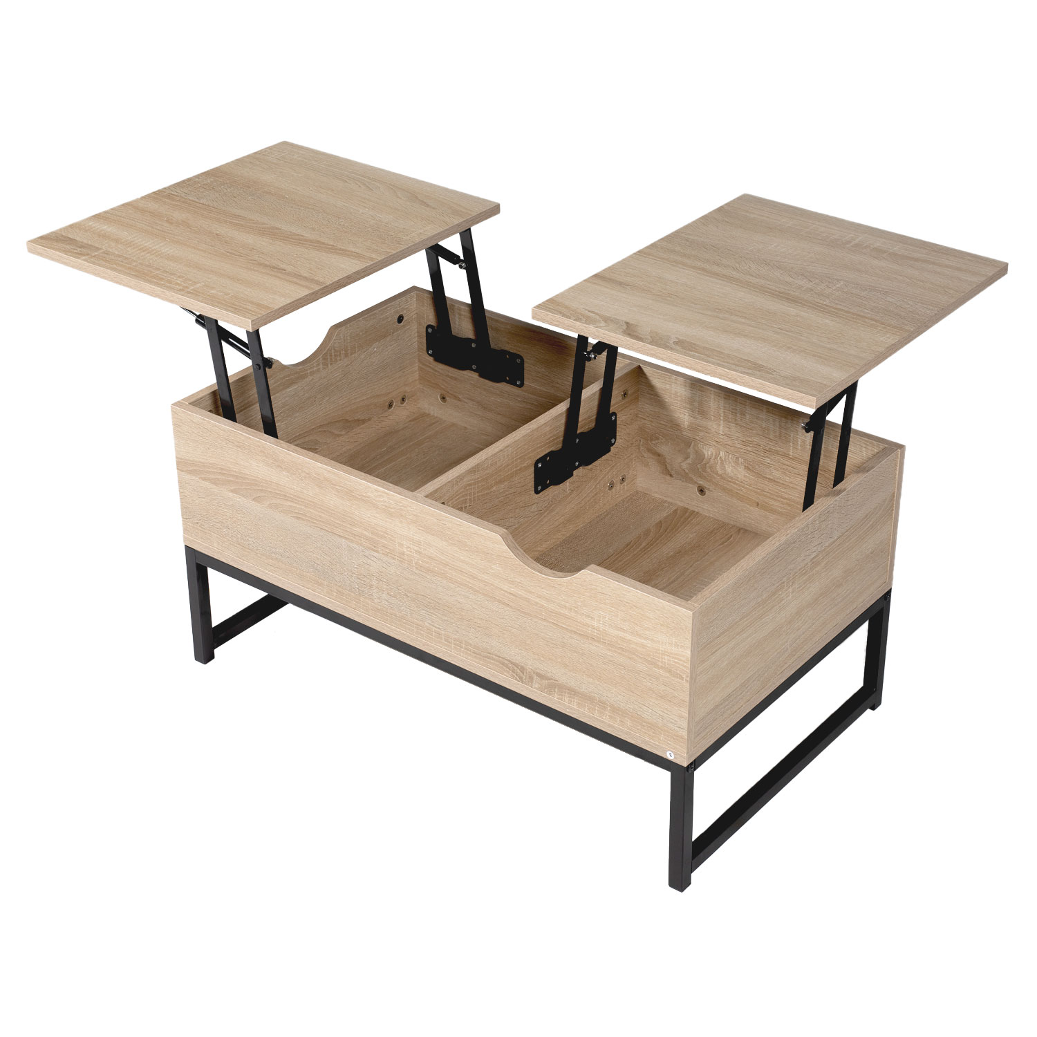 Table basse avec plateaux relevables noire et bois LOTTA