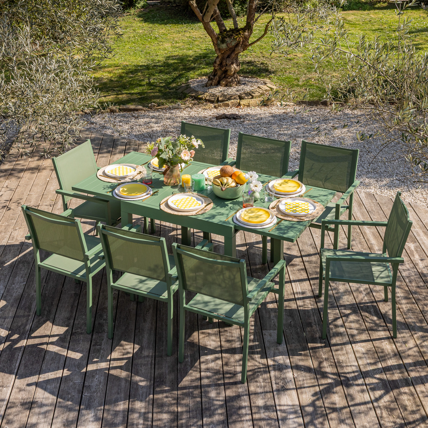VENEZIA uitschuifbare tuinset 90/180 in saliegroen textilene 8-zits - saliegroen aluminium