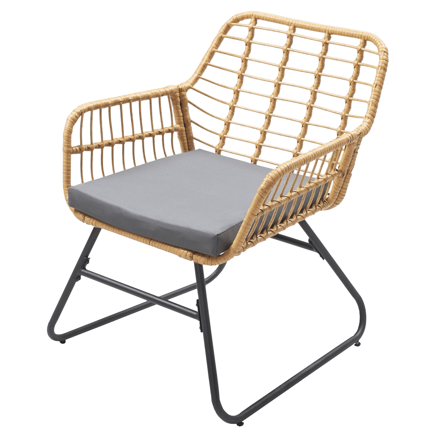 Gartenmöbel TIGA aus geflochtenem Harz 4 Sitzplätze - graue Kissen