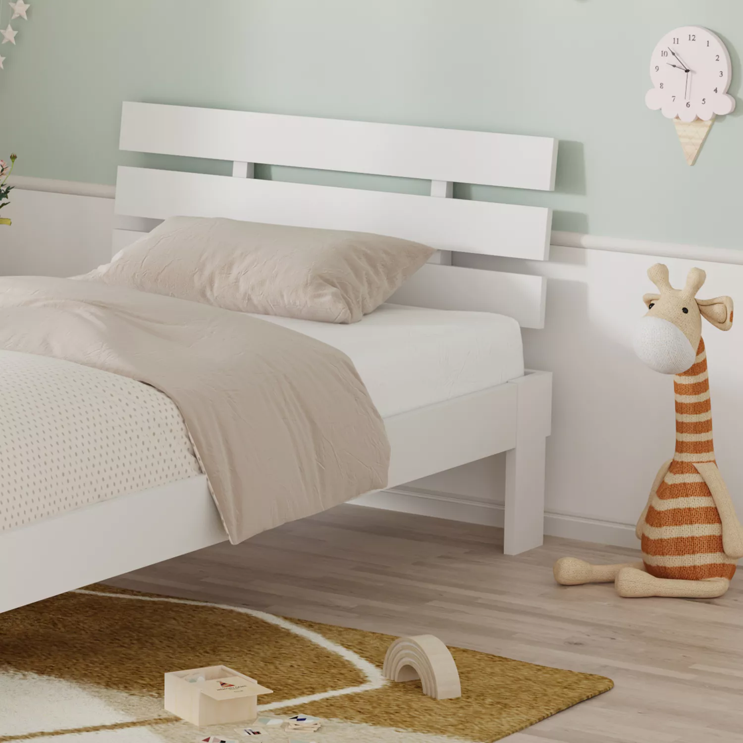 Letto in legno con testiera 90x190cm bianco FINN