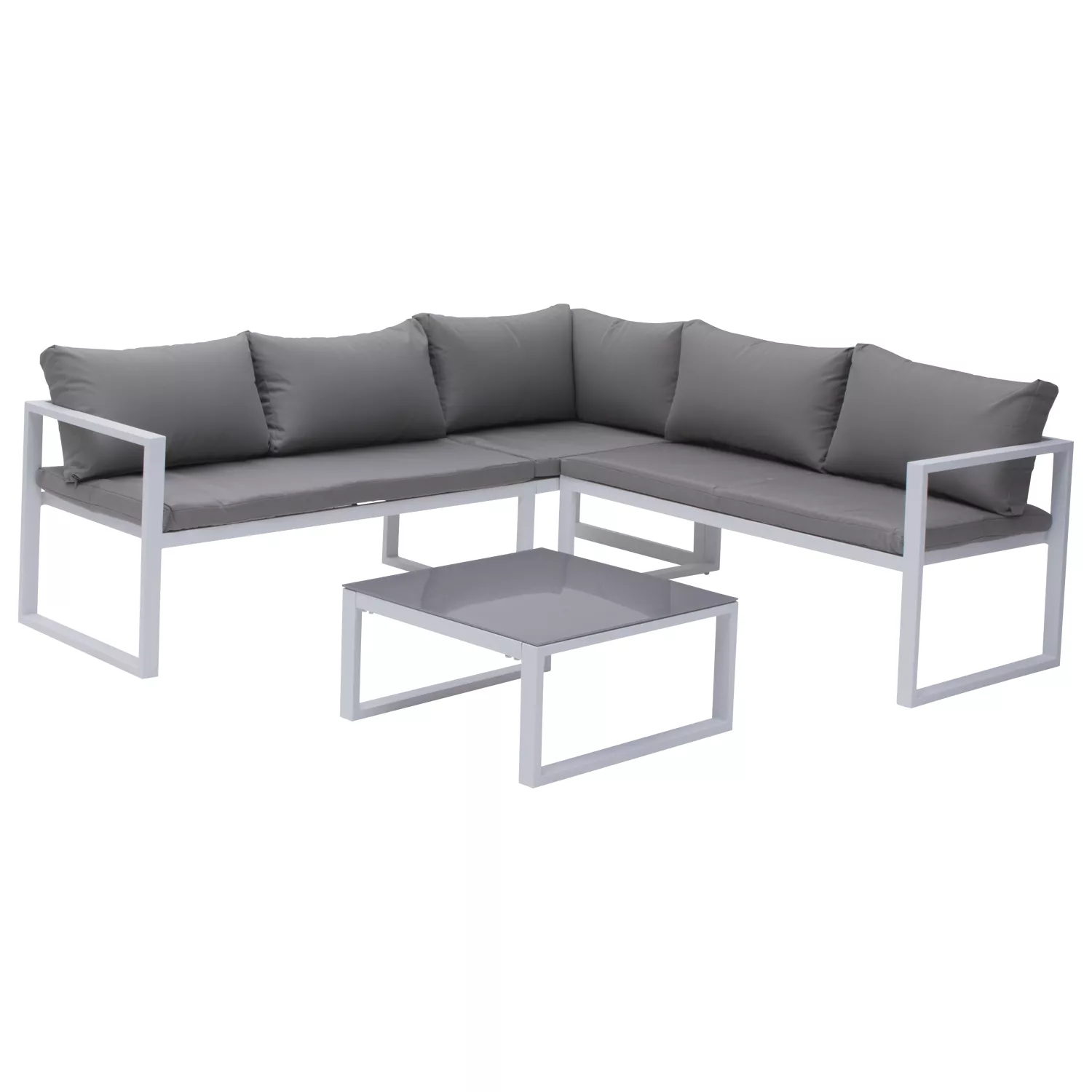 Salon de jardin modulable IBIZA en tissu gris 4 places - aluminium blanc