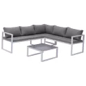 Salon de jardin modulable IBIZA en tissu gris 4 places - aluminium blanc