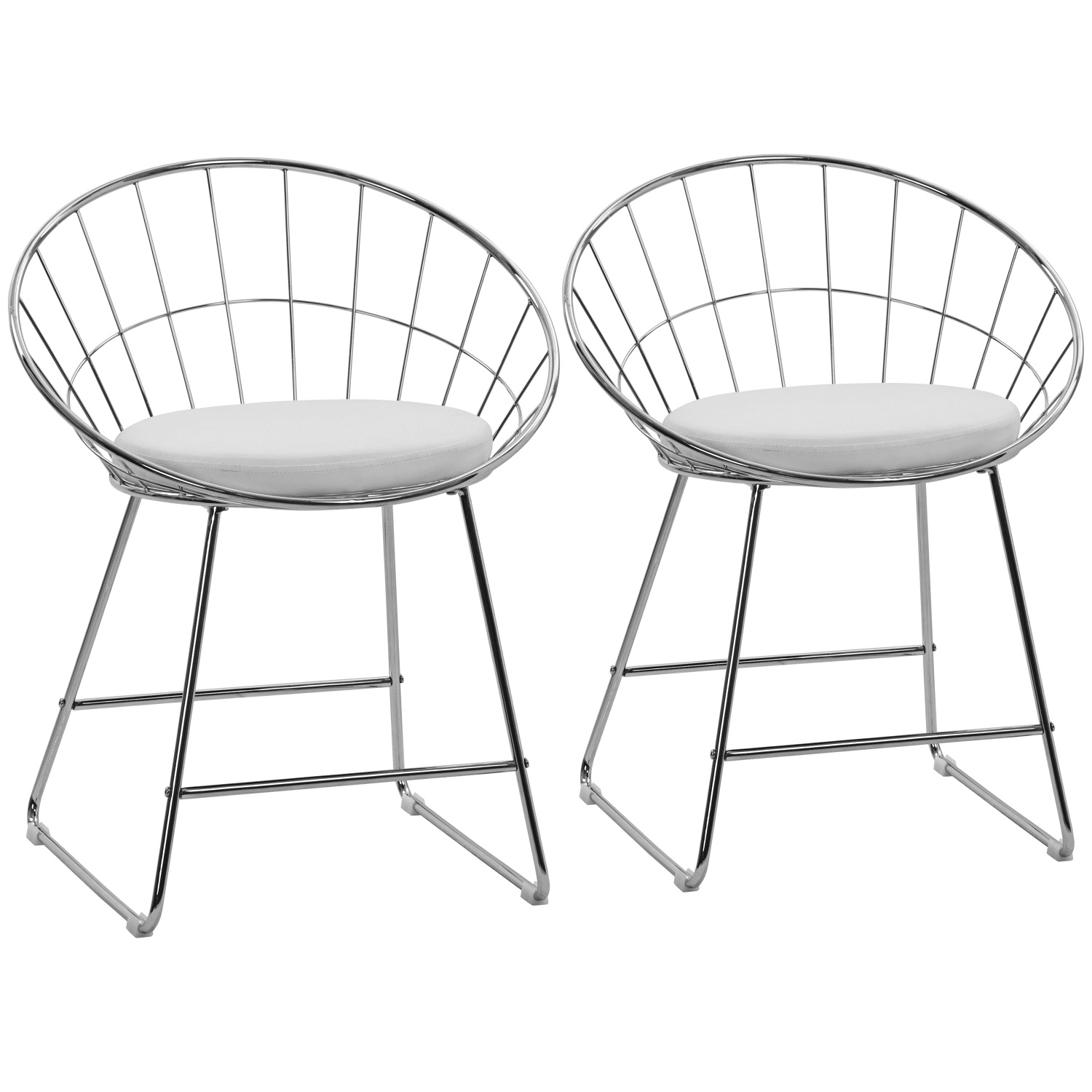 Lot de 2 chaises en métal chromé et coussin blanc ALEX