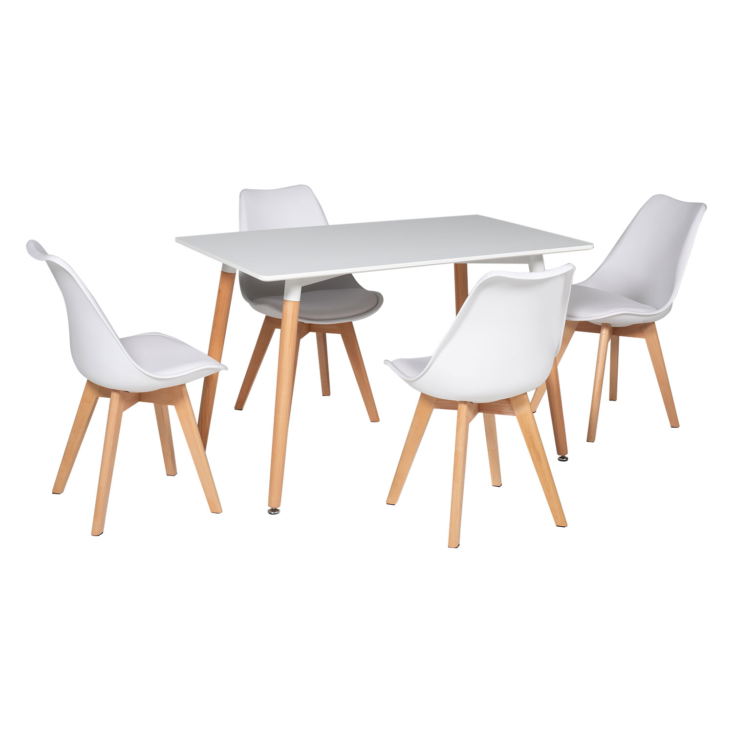 PIA rechthoekige tafel 120cm en 4 NORA stoelen wit