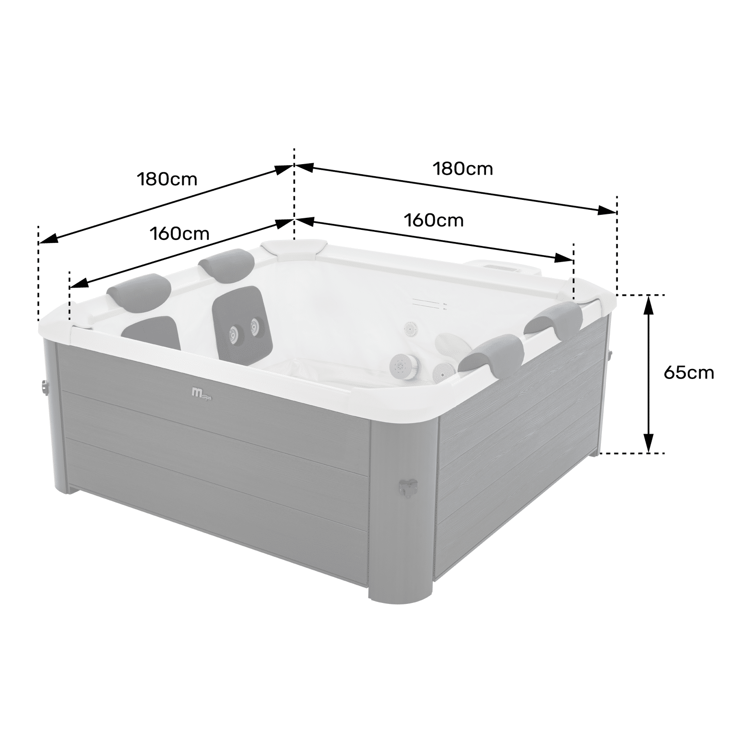 MSPA - Spa rigide connecté carré 180cm OSLO AERO PLUS - 6 places + bar flottant