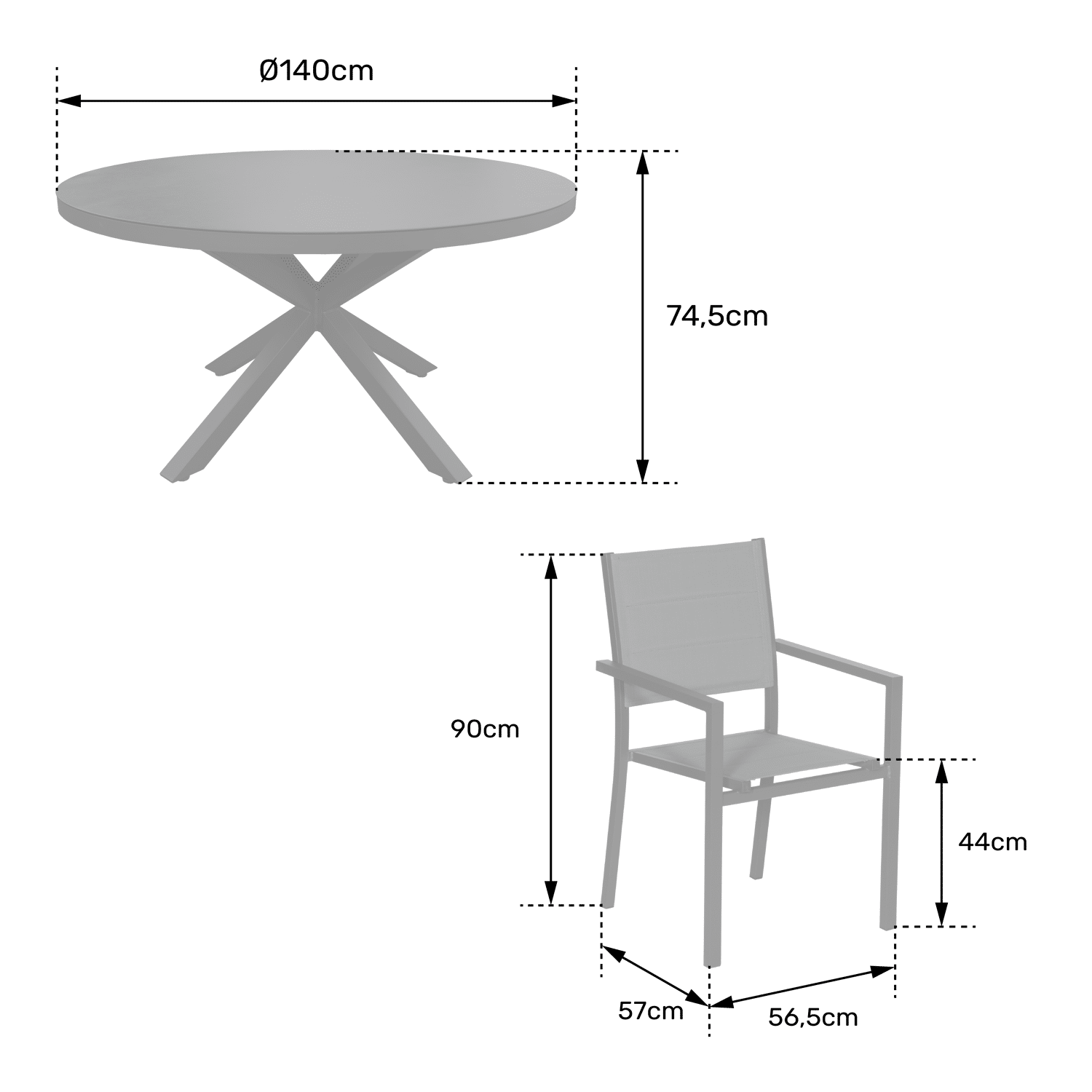 Salon de jardin GIALOVA en textilène gris 6 places - aluminium anthracite