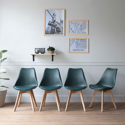 Set aus 4 skandinavischen Stühlen NORA blau mit Kissen