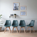 Lot de 4 chaises scandinaves NORA bleues avec coussin