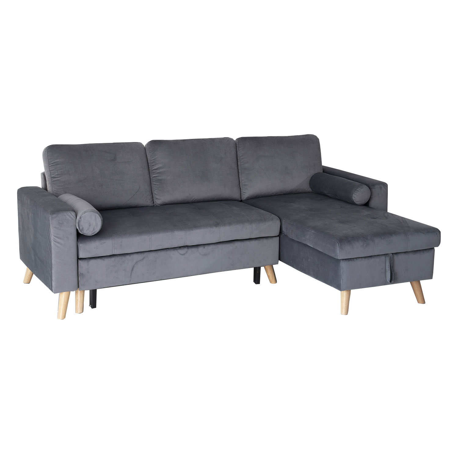 Eck-Couchgarnitur JAMES 3-Sitzer in grauem Velours