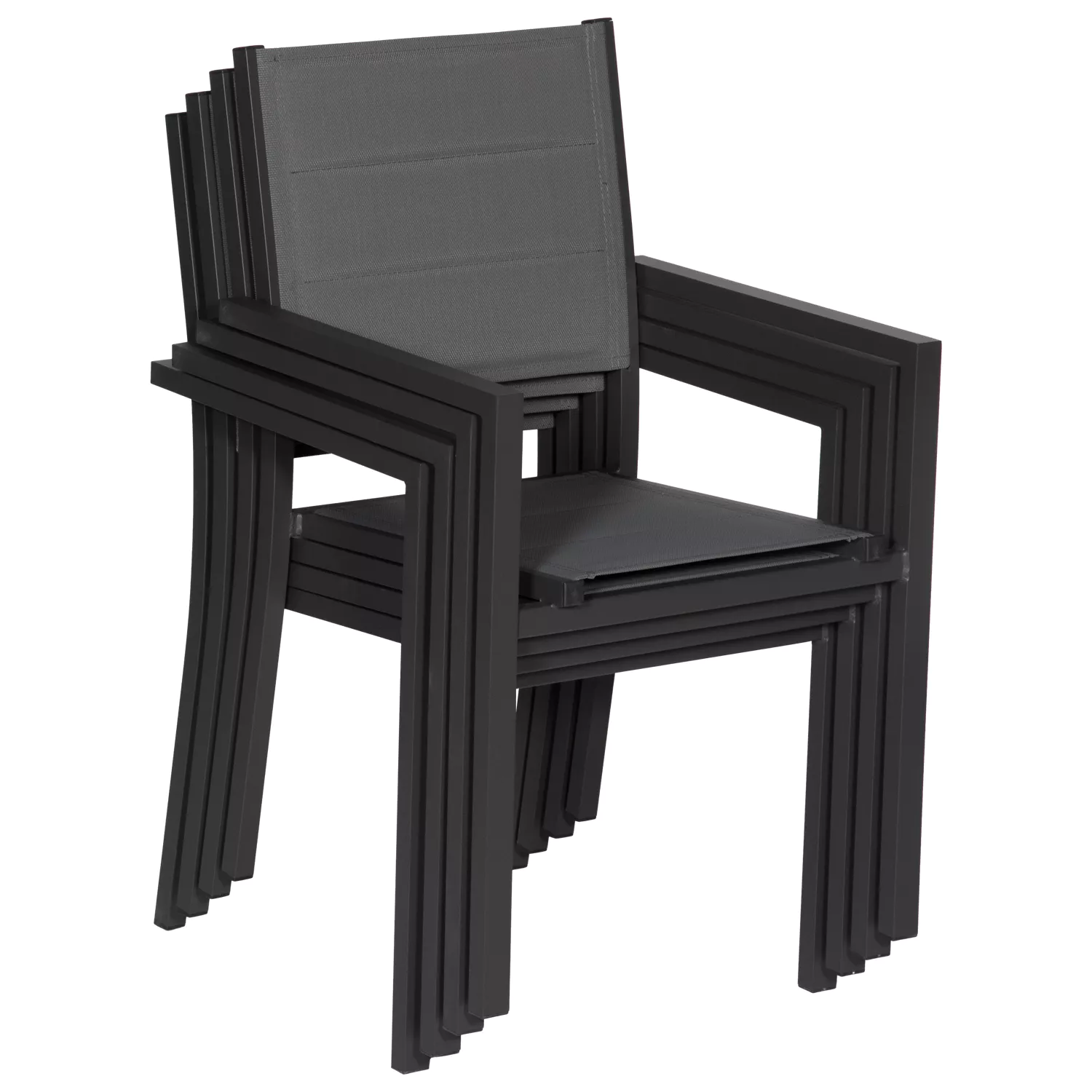 Lot de 4 chaises rembourrées en aluminium anthracite - textilène gris