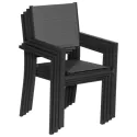 Lot de 4 chaises rembourrées en aluminium anthracite - textilène gris
