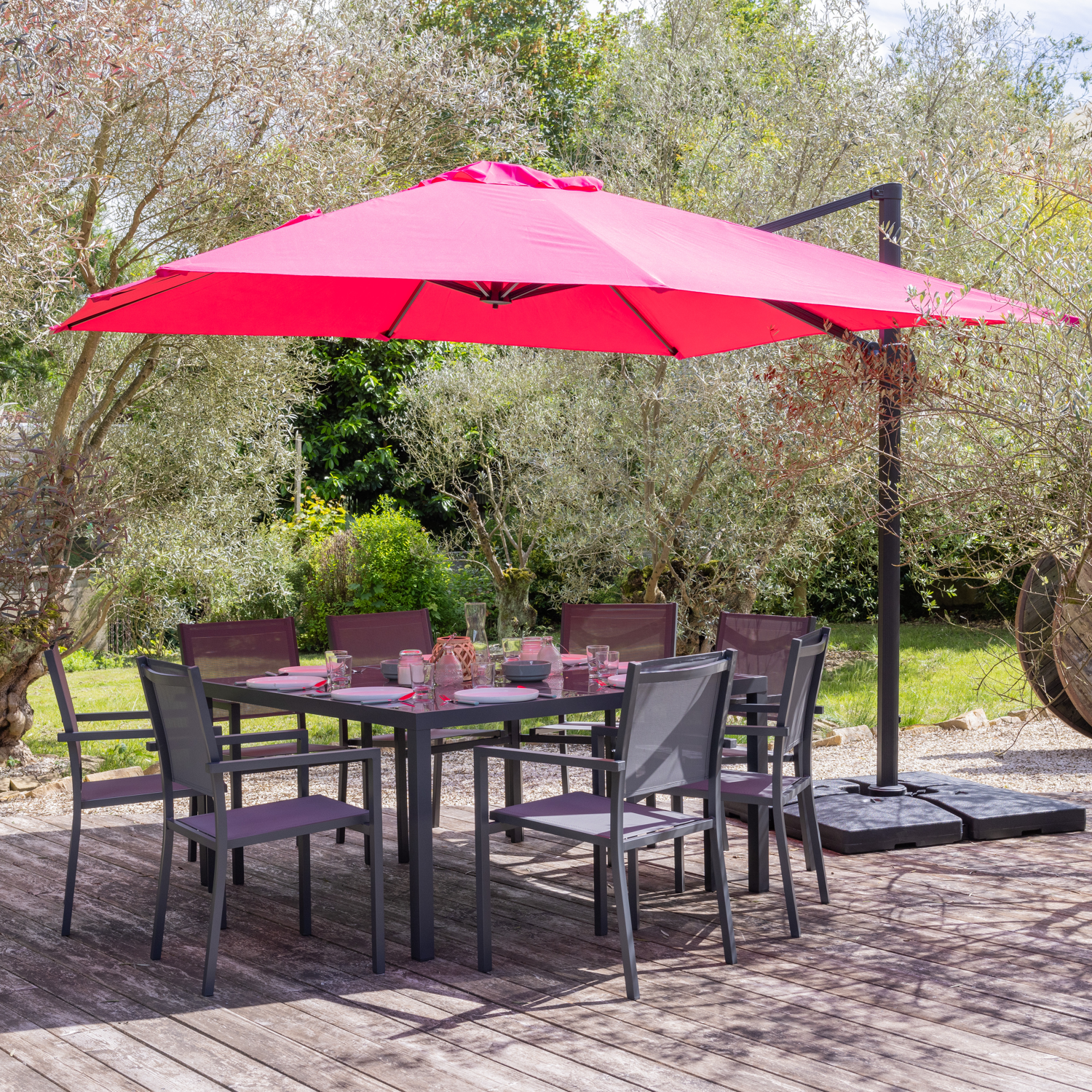 Parasol déporté MOLOKAI carré 3x3m fuchsia + housse