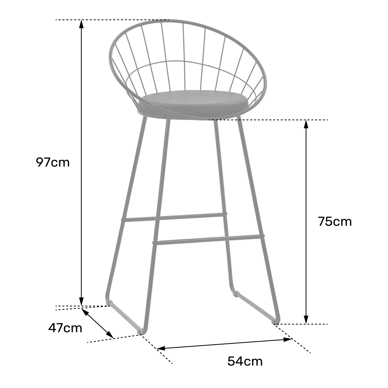 Lot de 2 tabourets de bar 75cm en métal blanc et coussin blanc ALEX
