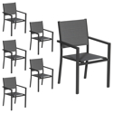 Set van 6 antraciet aluminium gestoffeerde stoelen - grijs textilene