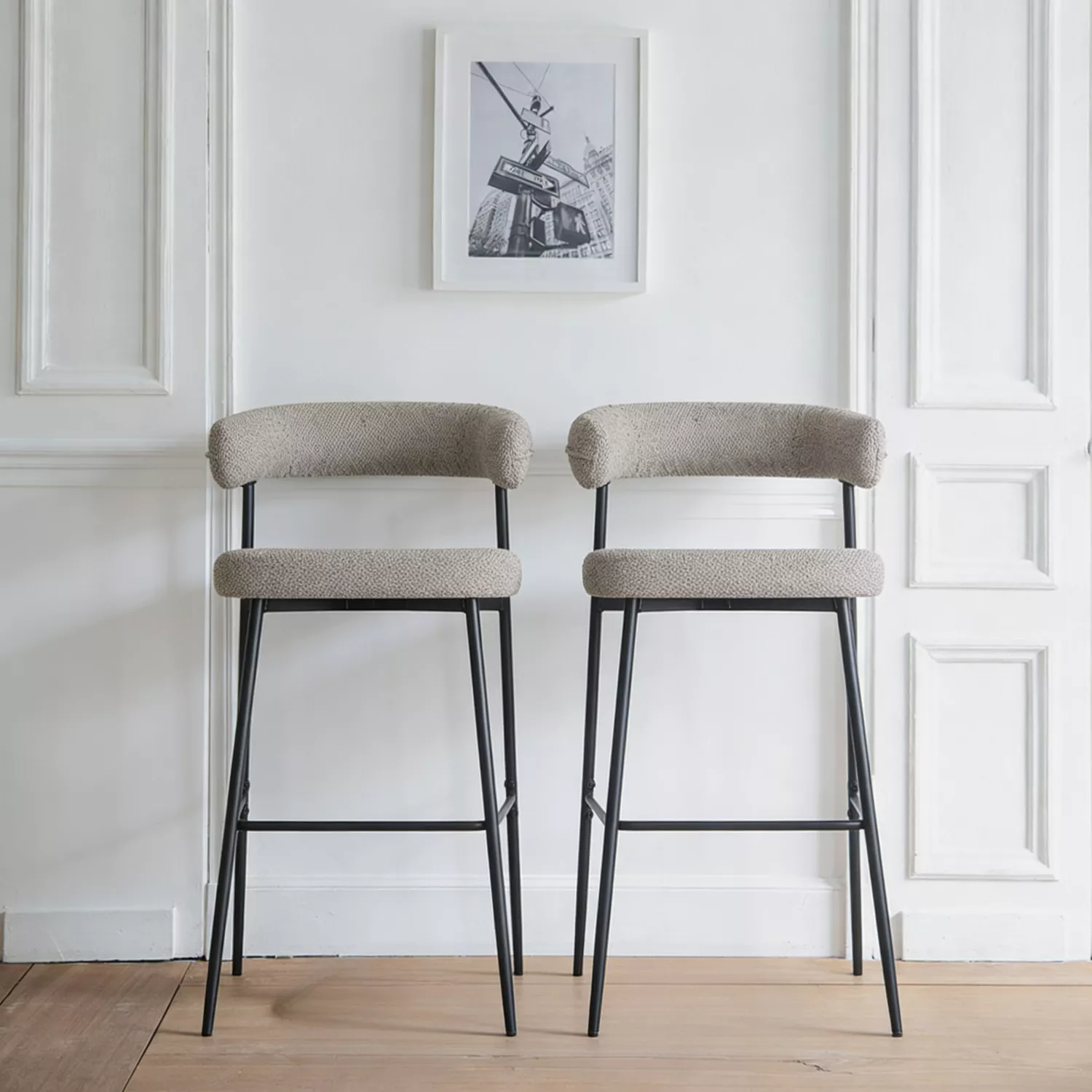 Set van 2 THEA barkrukken in gevlekte groene stof