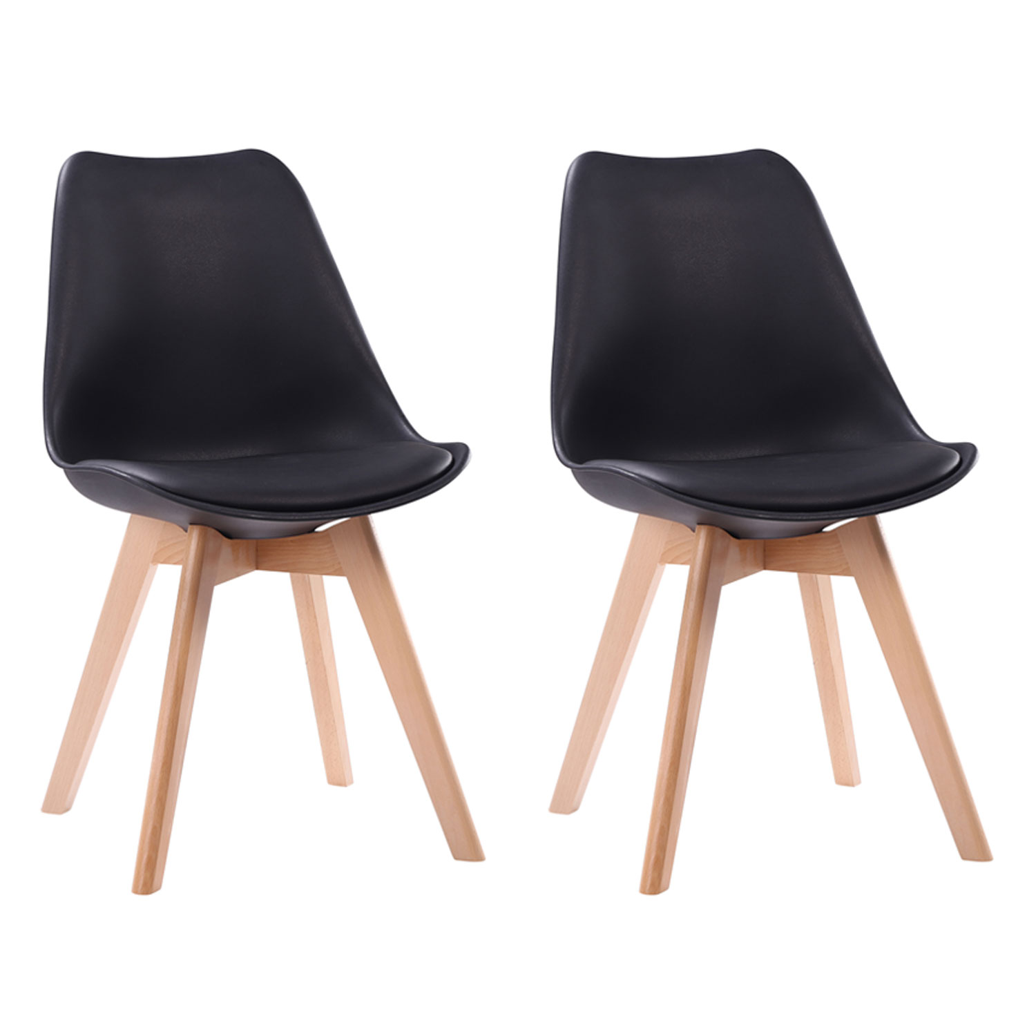 Lot de 2 chaises scandinaves NORA noires avec coussin